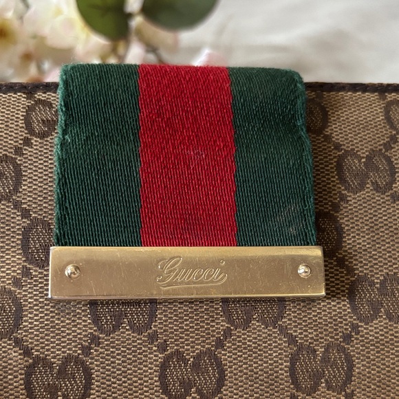 gucci brown monogram fold wallet with sherry line - Picture 3 of 14